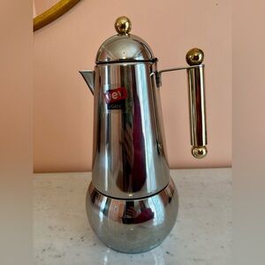Vintage Vev Vigano Espresso/Moka Pot, Stainless Steel with Gold Accents, Large